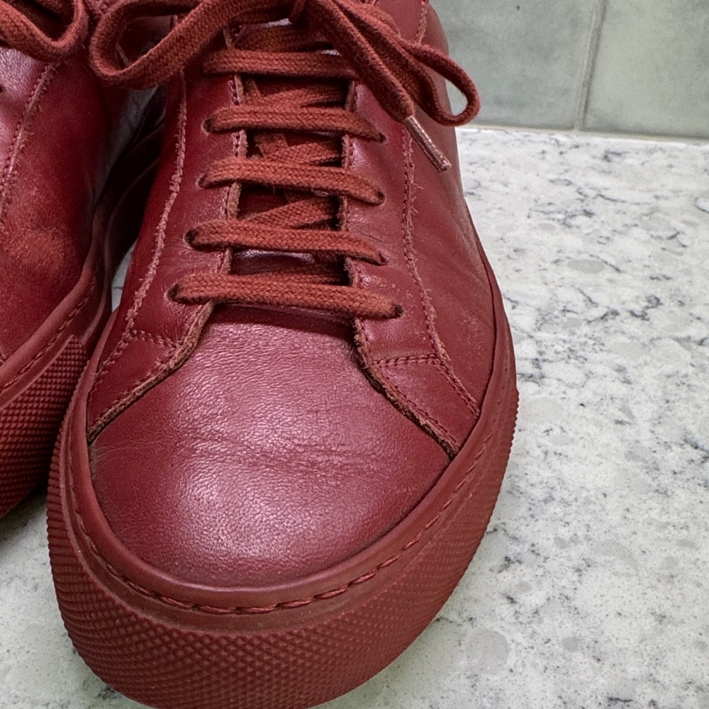 Common Projects Achilles Low BRICK (Wine) Leather Sneakers HTF  Sz 38 WOMAN - Picture 6 of 11